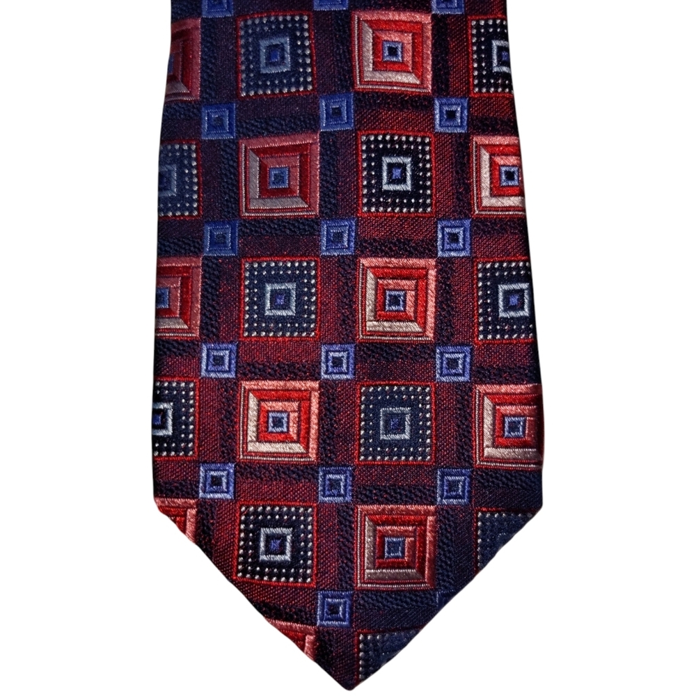 Dion 100% Silk Necktie Men's Blue Red Iridescent Geometric Designer Tie EUC